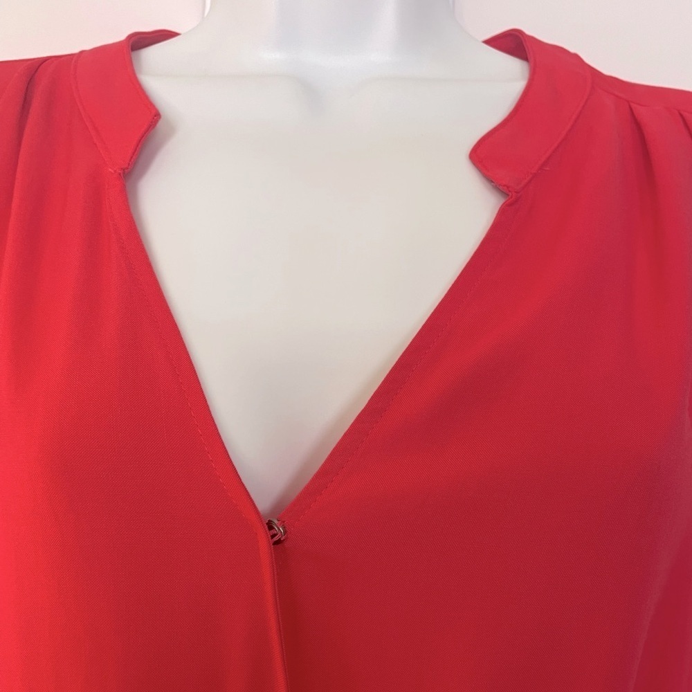 Splendid Coral Long Sleeve V Neck Mini Dress Pockets Elastic Waist Size M NEW - Picture 5 of 10